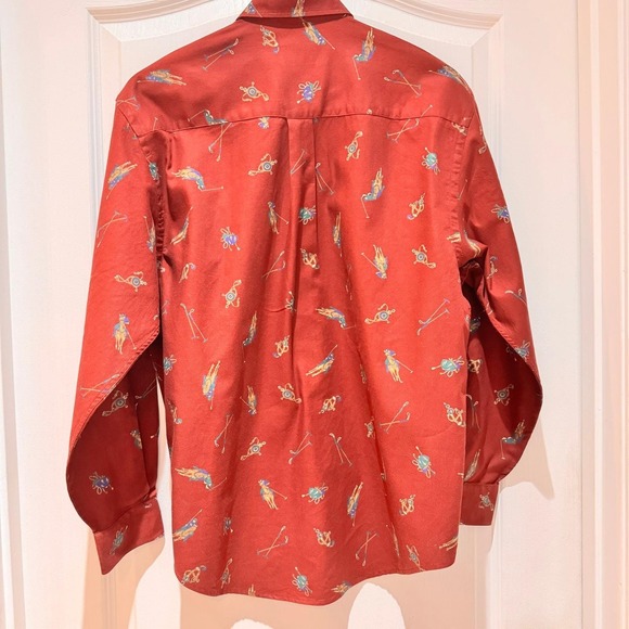 Vtg EXCO Mens Red Polo Horse Golf Pattern Button Down Long Sleeve Shirt Size M - Picture 8 of 12